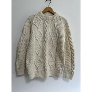 Thick Wool Fisherman Cable Sweater Ivory Size Medium Men's Oversized Ecuador
